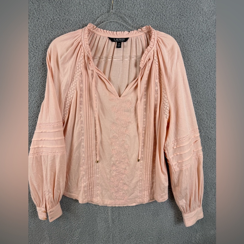 Ralph Lauren Blush Embroidered Blouse